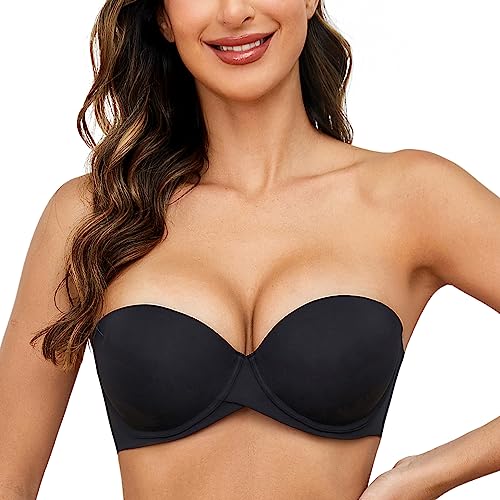 MELENECA Damen Hochdrücken Dick gepolstert Mehrweg Bügel Trägerloser BH Schwarz 85B von MELENECA