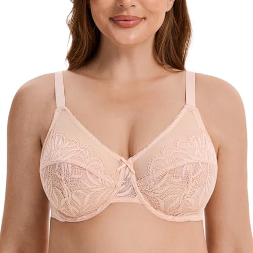 MELENECA Damen Minimizer-BH für große Brüste mit Bügel, Große Größen, Vollabdeckung und Spitze Beige 105C von MELENECA