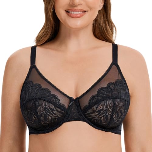 MELENECA Damen Minimizer-BH für große Brüste mit Bügel, Große Größen, Vollabdeckung und Spitze Schwarz 105C von MELENECA