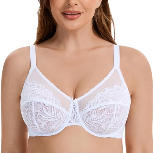 MELENECA Damen Minimizer-BH für große Brüste mit Bügel, Große Größen, Vollabdeckung und Spitze Weiß 100E von MELENECA