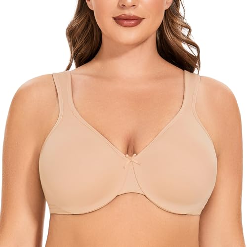 MELENECA Damen Minimizer-BH für große Brüste mit Bügel, Große Größen, Vollabdeckung und Spitze Beige 80F von MELENECA