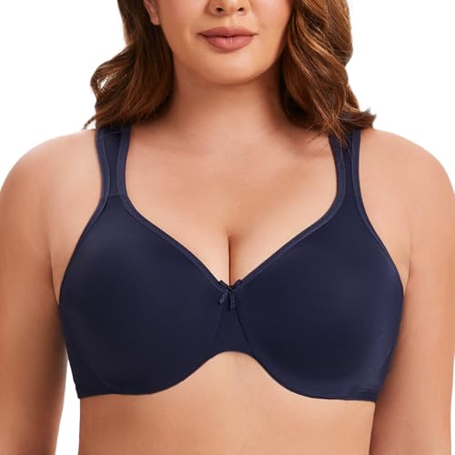 MELENECA Damen Minimizer-BH für große Brüste mit Bügel, Große Größen, Vollabdeckung und Spitze Navy Blue 80F von MELENECA