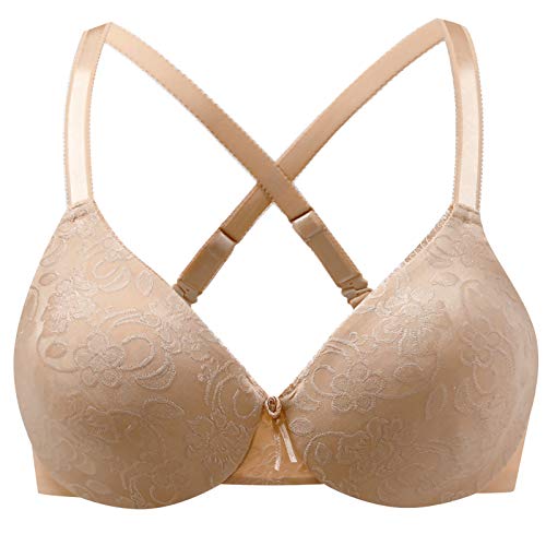 MELENECA Damen Minimizer BH mit Bügel Spitze Klassischer Verstellbare Riemen Große Größen BH Beige 95G von MELENECA