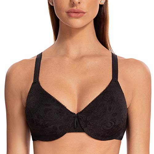 MELENECA Damen Minimizer BH mit Bügel Spitze Klassischer Verstellbare Riemen Große Größen BH Schwarz 100G von MELENECA