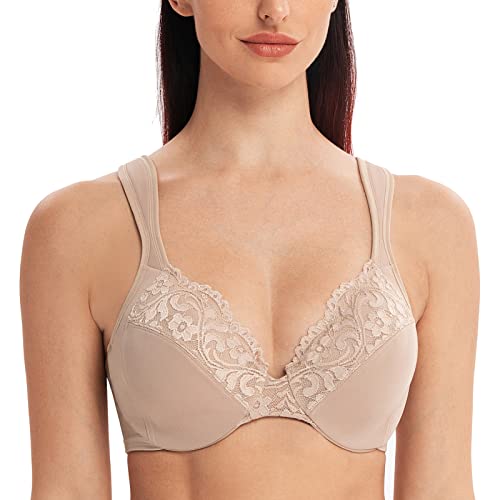 MELENECA Damen Minimizer Große Größen Ungepolstert Spitzen BH - mit Bügel Vollschalen Beige 100F von MELENECA