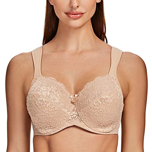 MELENECA Damen Minimizer Spitzen BH - mit Bügel Vollschalen Ungepolstert Große Größen BH Hell beige Spitze 75C von MELENECA