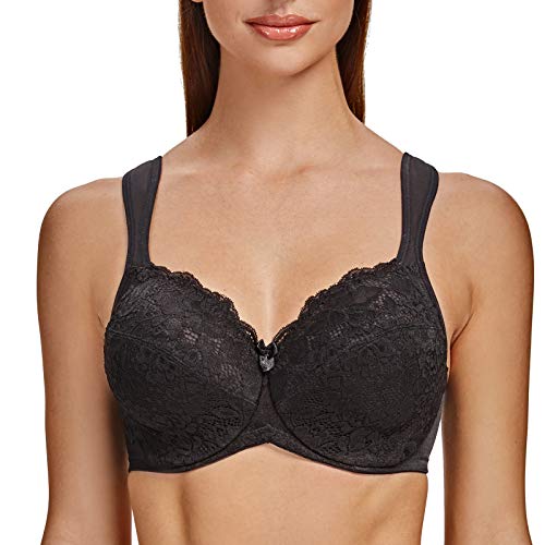 MELENECA Damen Minimizer Spitzen BH - mit Bügel Vollschalen Ungepolstert Große Größen BH Schwarze Spitze 75C von MELENECA