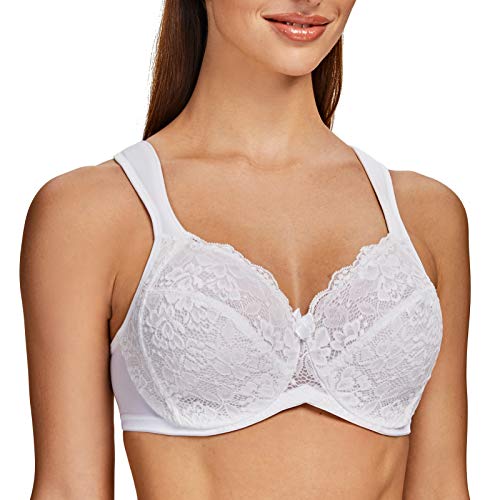 MELENECA Damen Minimizer Spitzen BH - mit Bügel Vollschalen Ungepolstert Große Größen BH Weiß Spitze 90B von MELENECA