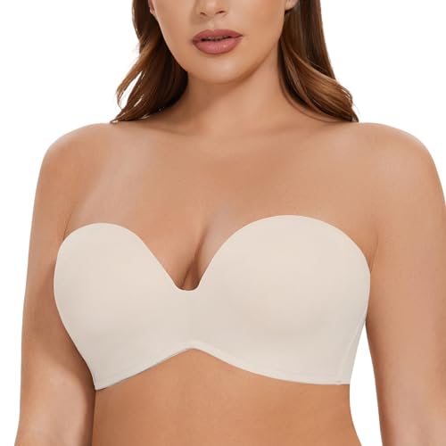 MELENECA Damen Ohne Bügel Gepolstert Anti-Rutsch Push Up Trägerloser BH Sanddollar 85C von MELENECA