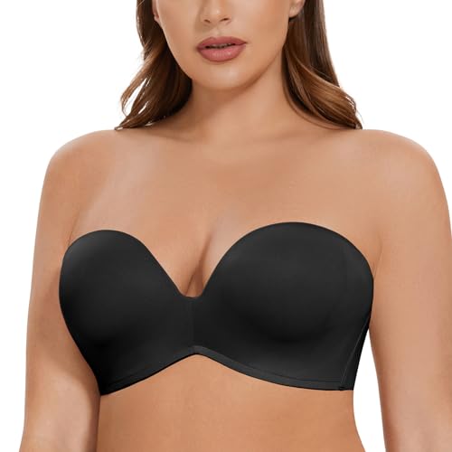 MELENECA Damen Ohne Bügel Gepolstert Anti-Rutsch Push Up Trägerloser BH Schwarz 105D von MELENECA