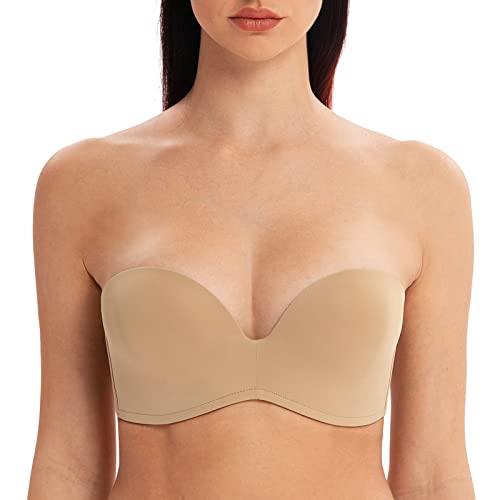 MELENECA Damen Ohne Bügel Push Up Geformte Cups Trägerloser Lift Up BH Mandel 100B von MELENECA