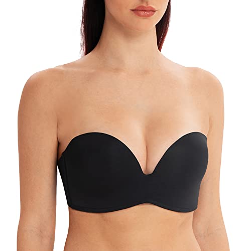 MELENECA Damen Ohne Bügel Push Up Geformte Cups Trägerloser Lift Up BH Schwarz 100D von MELENECA