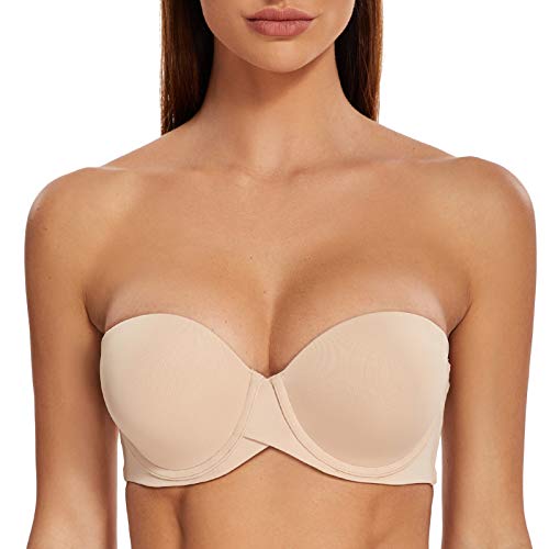 MELENECA Damen Push-Up Trägerlos BH - Bügel BH mit geformte Cups Beige 85C von MELENECA