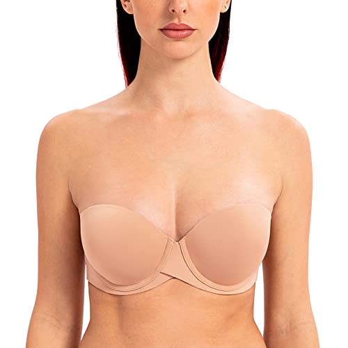 MELENECA Damen Push-Up Trägerlos BH - Bügel BH mit geformte Cups Cappuccino 80A von MELENECA