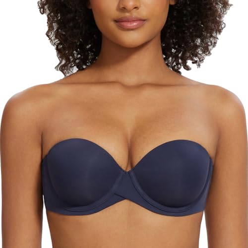 MELENECA Damen Push-Up Trägerlos BH - Bügel BH mit geformte Cups Navy Blue 85C MELENECA Damen Push-Up Trägerlos BH - Bügel BH mit geformte Cups Navy Blue 85C von MELENECA