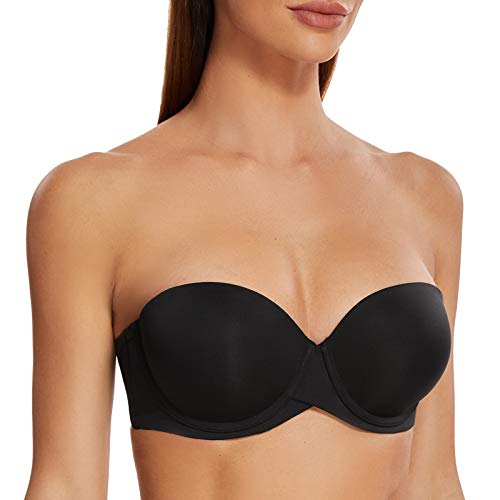 MELENECA Damen Push-Up Trägerlos BH - Bügel BH mit geformte Cups Schwarz 100B von MELENECA