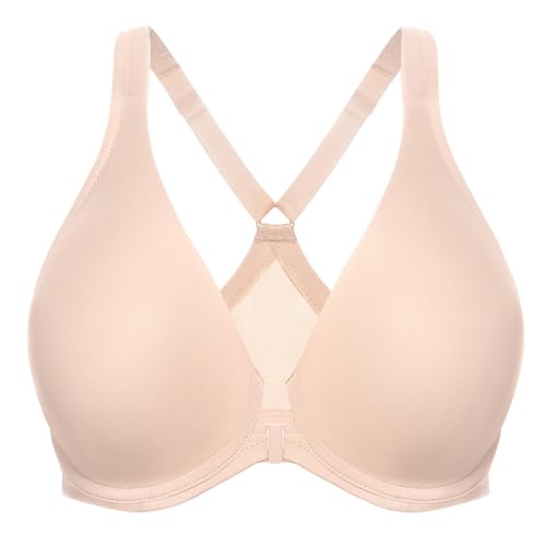 MELENECA Damen Racerback Frontverschluss BH Dekolleté Nicht gepolstert Vollflächige Bedeckung Nahtlos Bügel Beige 105D von MELENECA