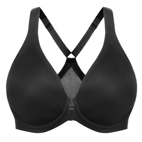 MELENECA Damen Racerback Frontverschluss BH Dekolleté Nicht gepolstert Vollflächige Bedeckung Nahtlos Bügel Schwarz 90F von MELENECA