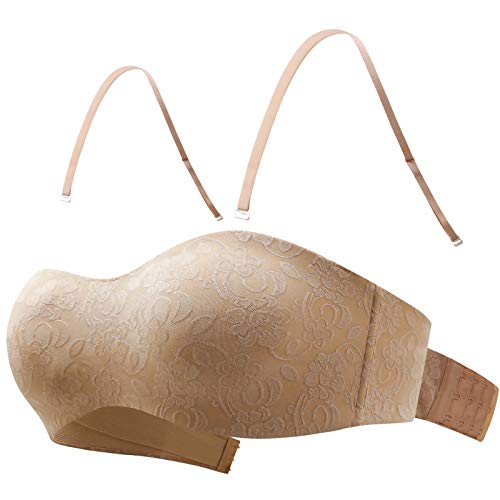 MELENECA Damen Trägerlos BH - Bügel,mit Abnehmbaren Trägern Große Größe Minimizer BH Beige-Floral 70E von MELENECA