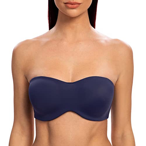 MELENECA Damen Trägerloser BH - Bügel,Ohne Einlagen,Große Größe Minimizer Bandeau BH Blue 75C von MELENECA