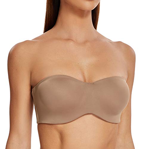 MELENECA Damen Trägerloser BH - Bügel,Ohne Einlagen,Große Größe Minimizer Bandeau BH Brown 95B von MELENECA