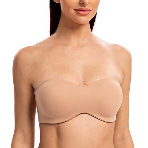 MELENECA Damen Trägerloser BH - Bügel,Ohne Einlagen,Große Größe Minimizer Bandeau BH Cappuccino 65B von MELENECA