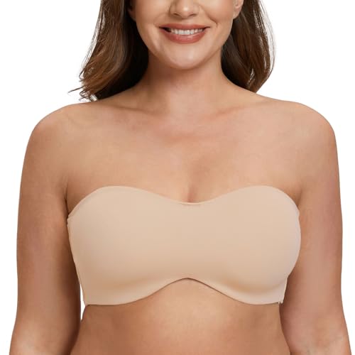 MELENECA Damen Trägerloser BH - Bügel,Ohne Einlagen,Große Größe Minimizer Bandeau BH Hell beige 70A von MELENECA