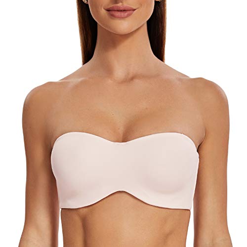 MELENECA Damen Trägerloser BH - Bügel,Ohne Einlagen,Große Größe Minimizer Bandeau BH Light Pink 65C von MELENECA