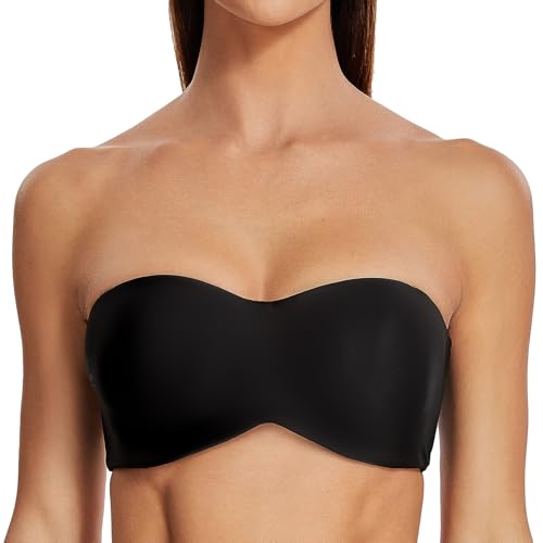 MELENECA Damen Trägerloser BH - Bügel,Ohne Einlagen,Große Größe Minimizer Bandeau BH Schwarz 65C von MELENECA