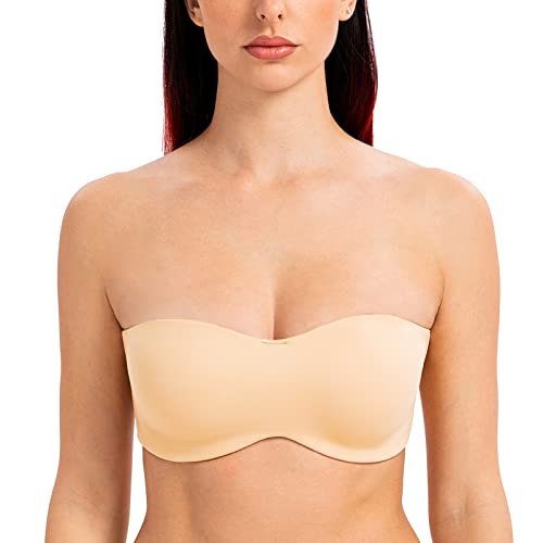 MELENECA Damen Trägerloser BH - Bügel,Ohne Einlagen,Große Größe Minimizer Bandeau BH Sonnenkuss 70A von MELENECA