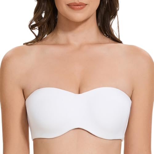 MELENECA Damen Trägerloser BH - Bügel,Ohne Einlagen,Große Größe Minimizer Bandeau BH Weiß 85C von MELENECA