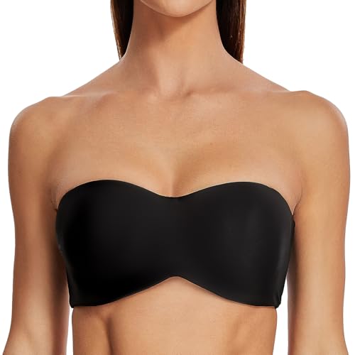 MELENECA Damen Trägerloser BH - Bügel,Ohne Einlagen,Große Größe Minimizer Bandeau BH Schwarz 80E von MELENECA