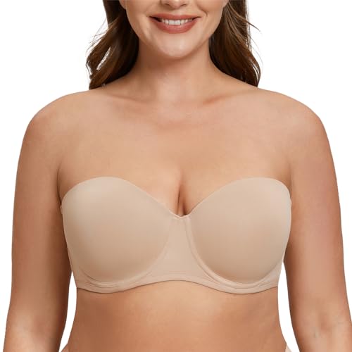 MELENECA Damen Trägerloser BH - Bügel BH Große Größe Brüste mit geformte Cups Beige 80F von MELENECA