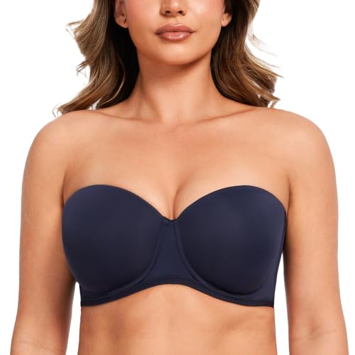 MELENECA Damen Trägerloser BH - Bügel BH Große Größe Brüste mit geformte Cups Navy Blue 85C von MELENECA