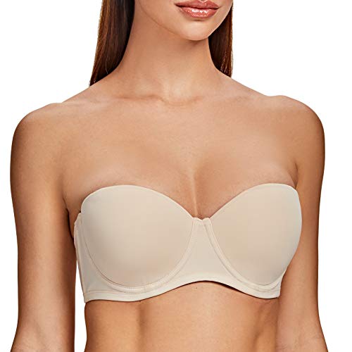 MELENECA Damen Trägerloser BH - Bügel BH Große Größe Brüste mit geformte Cups Sanddollar 65G von MELENECA