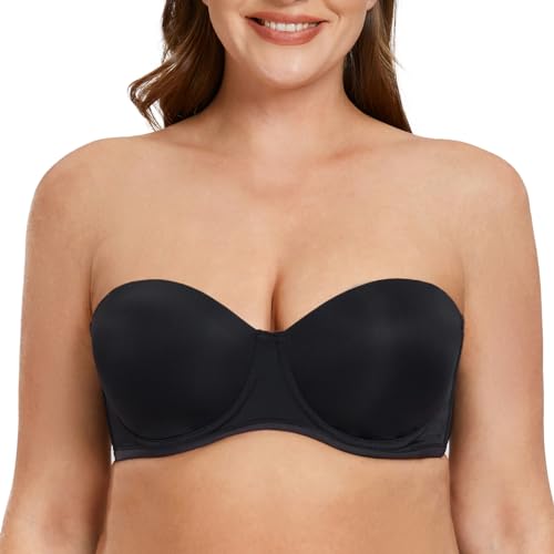 MELENECA Damen Trägerloser BH - Bügel BH Große Größe Brüste mit geformte Cups Schwarz 85E von MELENECA