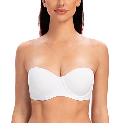 MELENECA Damen Trägerloser BH - Bügel BH Große Größe Brüste mit geformte Cups Weiß 70C von MELENECA