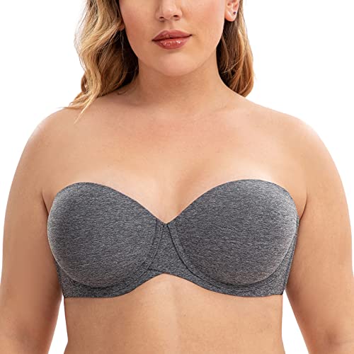 MELENECA Damen Trägerloser BH Push Up mit Bügel mit Unsichtbar BH-Träger Graue Heide 95D von MELENECA