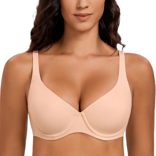 MELENECA Damen V-Ausschnitt Minimizer Büstenhalter Große Größen mit Bügel, Ungepolstert, T-Shirt-BH Beige 80C von MELENECA