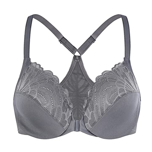 MELENECA Damen Vorderverschluss BH Racerback mit Bügel Spitze Große Größen ungefüttert Anthrazit 100B MELENECA Damen Vorderverschluss BH Racerback mit Bügel Spitze Große Größen ungefüttert Anthrazit 100B von MELENECA