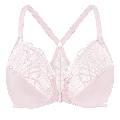 MELENECA Damen Vorderverschluss BH Racerback mit Bügel Spitze Große Größen ungefüttert Light Pink 80B von MELENECA