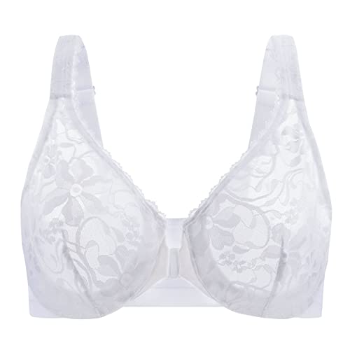 MELENECA Damen Vorderverschluss BH aus Spitze mit Bügel Unwattierter Große Größen Weiß 110E MELENECA Damen Vorderverschluss BH aus Spitze mit Bügel Unwattierter Große Größen Weiß 110E von MELENECA