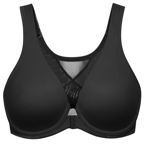 MELENECA Damen Vorderverschluss BH mit Haltungskorrektur BH Große Brüste Starker Halt mit Bügel Schwarz 85D von MELENECA