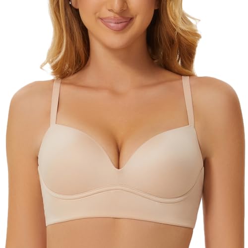 MELENECA Gepolsterter Nahtloser kabelloser Push-up-BH für Damen mit Halt und Hebung Beige 70A von MELENECA