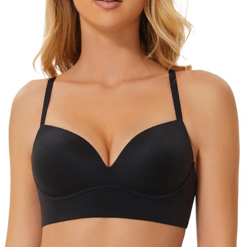 MELENECA Gepolsterter Nahtloser kabelloser Push-up-BH für Damen mit Halt und Hebung Schwarz 70A von MELENECA