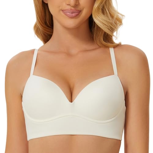 MELENECA Gepolsterter Nahtloser kabelloser Push-up-BH für Damen mit Halt und Hebung gebrochenes weiß 85A von MELENECA