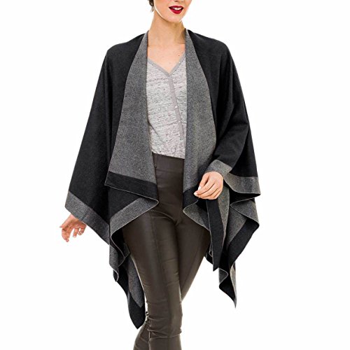 MELIFLUOS DESIGNED IN SPAIN Damen Schal Wrap Poncho Ruana Cape Cardigan Pullover Open Front für Frühling Herbst Winter (PC02-11) von MELIFLUOS DESIGNED IN SPAIN