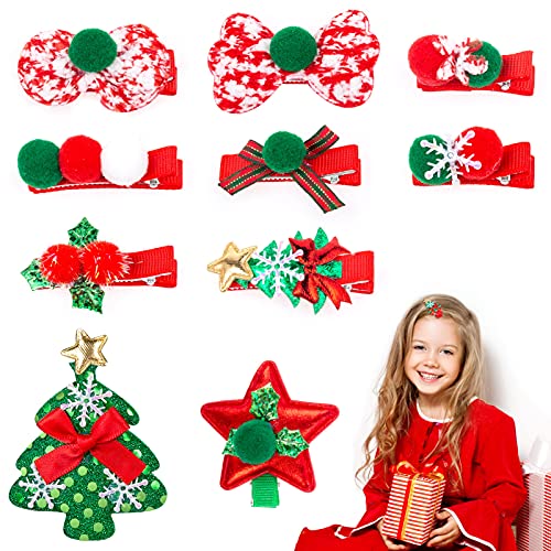 10 Stück Weihnachten Haarspange für Mädchen, Süße Haarschmuck Weihnachts Haarklammern Klein Haarclips Haarschleife Hair Clip für Baby Kinder Damen von MELLIEX