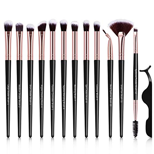 12 Stück Makeup Pinselset, Lidschattenpinsel Schminkpinsel Kosmetik Augenpinsel Set mit Wimpern Pinzette für Lidstrich Augenbraue Kontur Lidschatten Bürste von MELLIEX