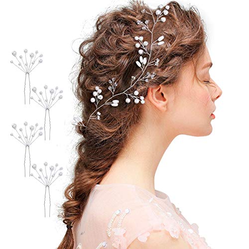 50cm Haarschmuck Hochzeit, Mode Haarband Hochzeit Kunstperlen und Strass Haardraht Braut für Frauen und Mädchen mit Haarnadeln von MELLIEX